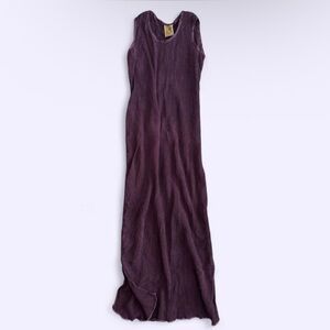 Rare 90s Vintage 100% Silk Maxi Dress Deep Purple Smocked Hand Dyed S-M